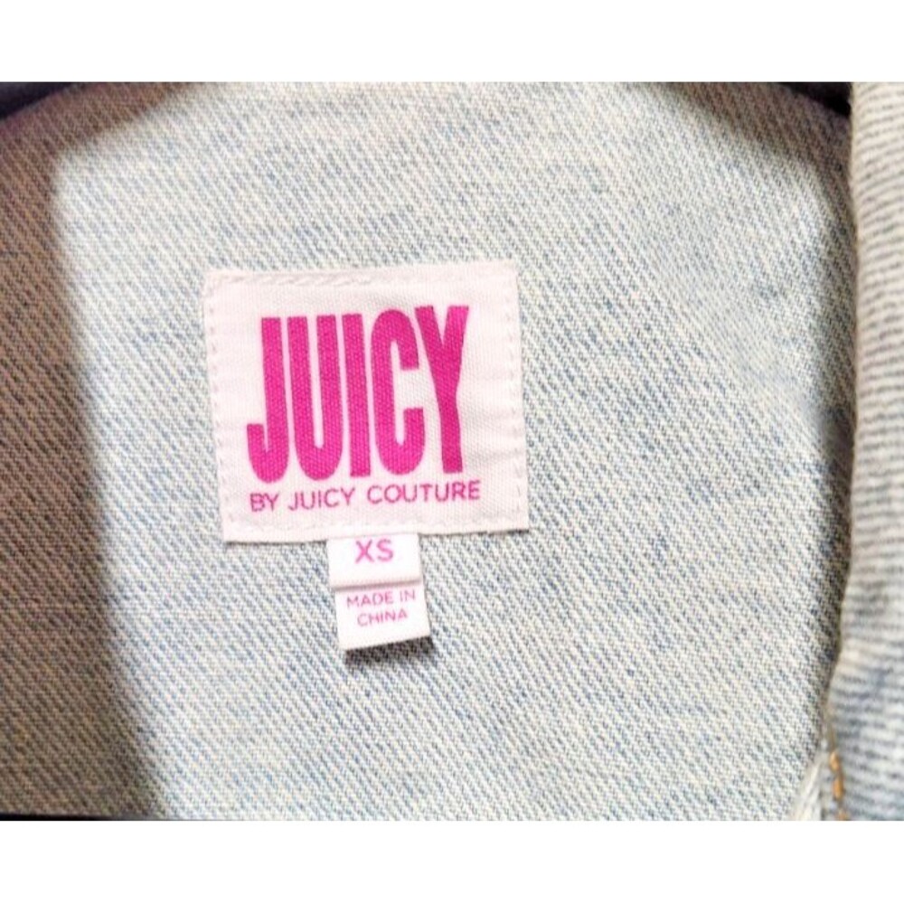 Juicy Couture Womens Y2K Denim Jean Jacket Cabana Wash Tattoo Patches Heart XS - Picture 13 of 16